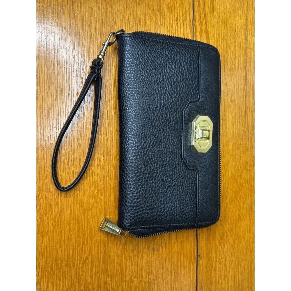 JUICY COUTURE Love Me Not Black Zip-Around Wallet Wristlet